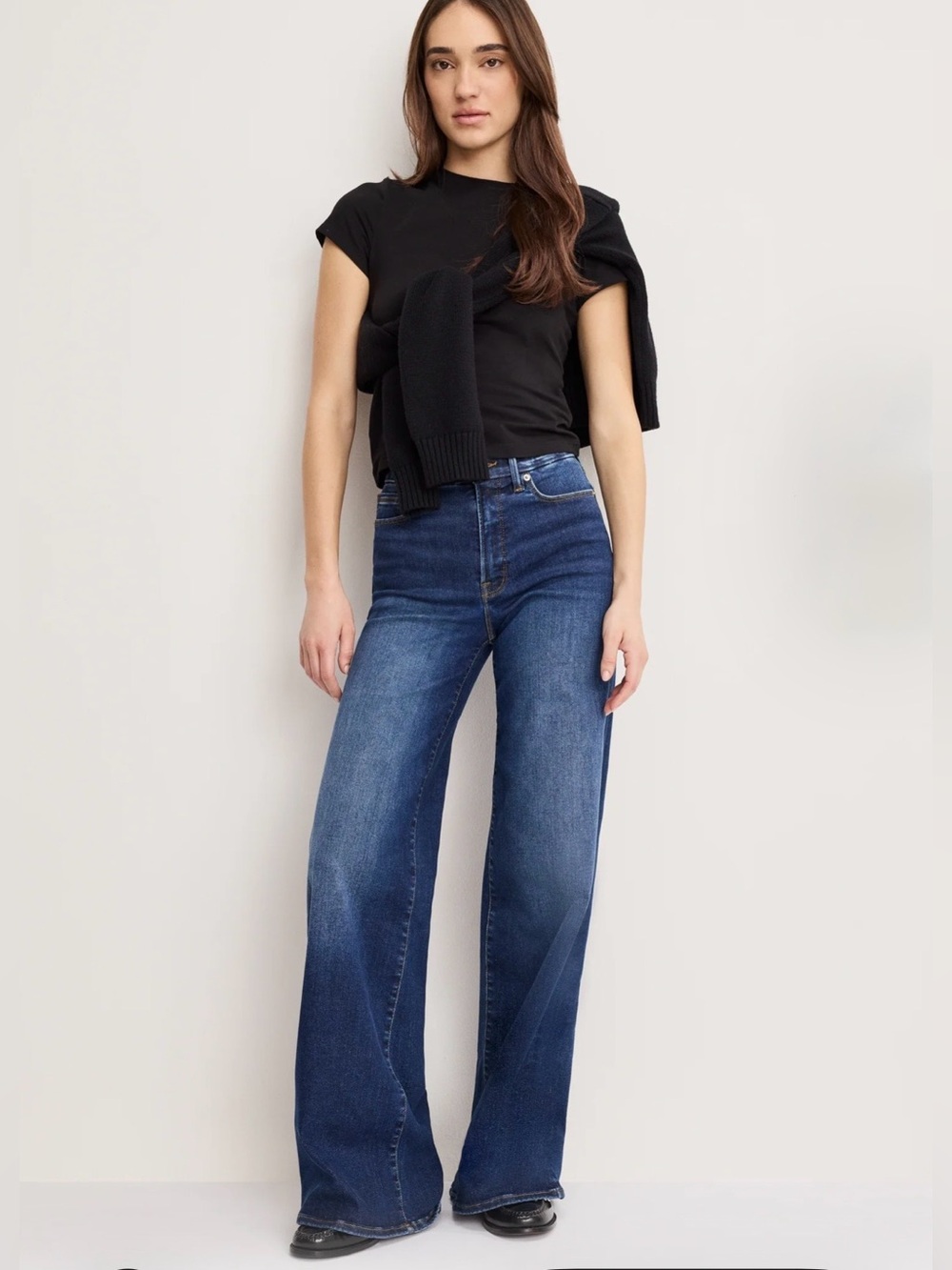 Good American Good Waist Palazzo Jeans Blue452 High Rise Wide Leg Size 8 NWOT - Picture 4 of 7